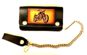 De colección Cadena de Cuero Negro Billetera Marrón Motocicleta Parche de Cuero en relieve - Imagen 1 de 6