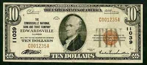 $10 1929 NB & Trust Co. Edwardsville, IL Ch# 11039 GREAT GIFT FOR EDWARD VF - Picture 1 of 2