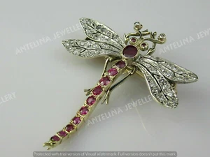 2,45 Karat rote Rubin & Diamant antike Libellenbrosche in 14K zweifarbiger Goldoberfläche - Bild 1 von 7