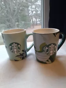 Juego de 2 tazas Star Buck planta de hoja de sirena y diseños de taza verde cerámica 10 oz - Imagen 1 de 8