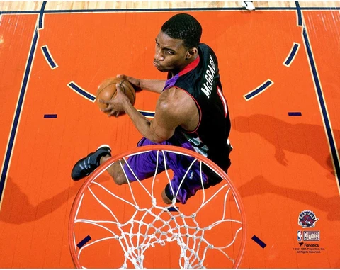 Tracy McGrady Raptors UnSigned 2000 Slam Dunk Contest Windmill Dunk Aerial Photo Cover