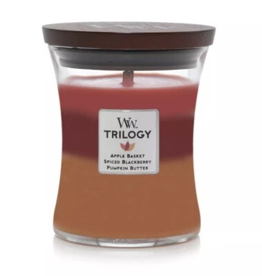 NEW WoodWick Trilogy APPLE BASKET  Tri-Scented 10oz Hourglass Jar Candle - Image 1 of 4