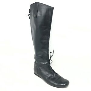 Women's Miu Miu by Prada Riding Boots Shoes Size 36.5 EU/6.5 US Black Leather