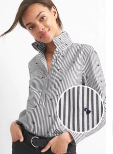 GAP Blouse XL EMBROIDERED STRIPE POPOVER BOYFRIEND Shirt Navy Cotton NWT - Picture 1 of 5