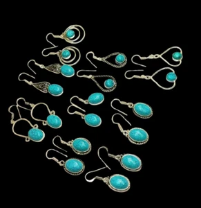 Worry Green Turquoise Gemstone 925 Sterling Silver Plated Wholesale Earring Lot - Picture 1 of 2