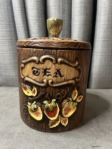 Vtg Treasure Craft California Strawberry Wood Grain Tea Jar Canister USA 1960s - Picture 1 of 14