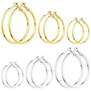 6/12 Pairs Gold Silver Plated Hoop Earrings for Women Hypoallergenic Stainles... - Picture 1 of 4