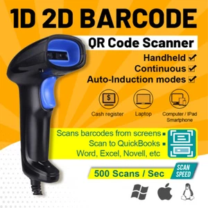 2D USB Wired Barcode Scanner Barcode Reader with Computer Laptop Linux Windows - Picture 1 of 6