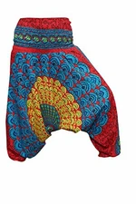 Boho Hippie Gypsy Yoga Harem Pant Red Peacock Print Ethnic Boho Alibaba Pants