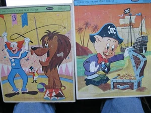 VINTAGE 1965 WHITMAN BOZO THE CLOWN & PORKY PIG FRAME PUZZLE LOT OF 2 COMPLETE - Picture 1 of 3