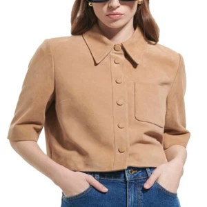 Damen Wildleder Leder Tshirt in Hellbraun Damen Leder Topwear - Bild 1 von 3