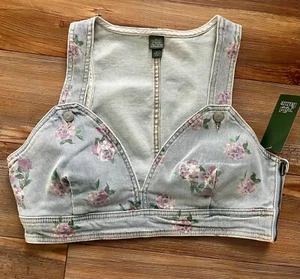 Wild Fable Women's Size MEDIUM Denim Floral Bralette Top - NEW - Picture 1 of 5