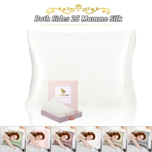 Silk Pillowcase Both Sides 25 Momme Silk For Hair And Skin W Gift Box - Picture 1 of 13