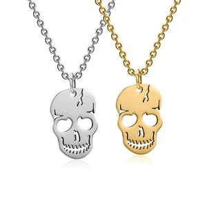 Minimalistischer 316L Edelstahl Totenkopf Design Halsreif Anhänger Kette Halskette   - Bild 1 von 16