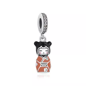 Kimono Girl Charm 925 Sterling Silver Charm for Bracelet Necklace - Picture 1 of 1