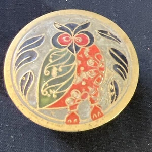 VINTAGE MESSING SCHMUCKKÄSTCHEN MIT EULE AUF DECKEL HERGESTELLT IN INDIEN 2 1/2 ZOLL - Bild 1 von 8