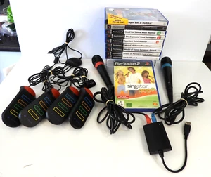PlayStation2 10x Games Discs Manuals SingStar Microphones BUZZ controllers Set - Picture 1 of 19
