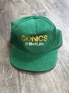 Seattle Sonics Hat Supersonics Corduroy Cap Vintage 80s 90s Metlife Zipperback - Picture 1 of 11