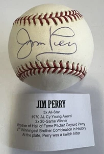 Jim Perry Tristar# 6107335 Autograph OML Baseball with Ultra Pro UV Holder - Picture 1 of 8