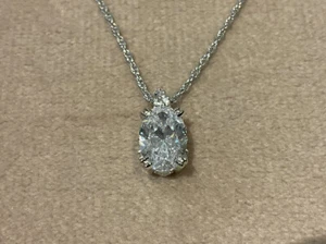 2.63 Carat Lab Created Oval Diamond Pendant Platinum Plated 925, 16 To 18 Inch - Picture 1 of 9