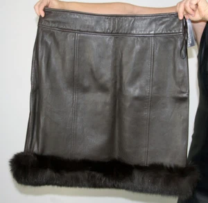 Nueva Falda Jones New York Negra Piel de Cordero Cuero Borde de Piel Talla 14 XL - Imagen 1 de 5