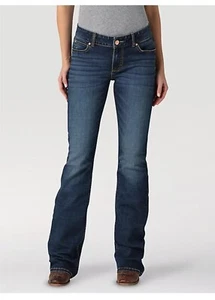 Jeans donna Wrangler Retro Mae 13/14x34 blu scuro denim vita media bootcut nuovi senza etichette - Foto 1 di 6