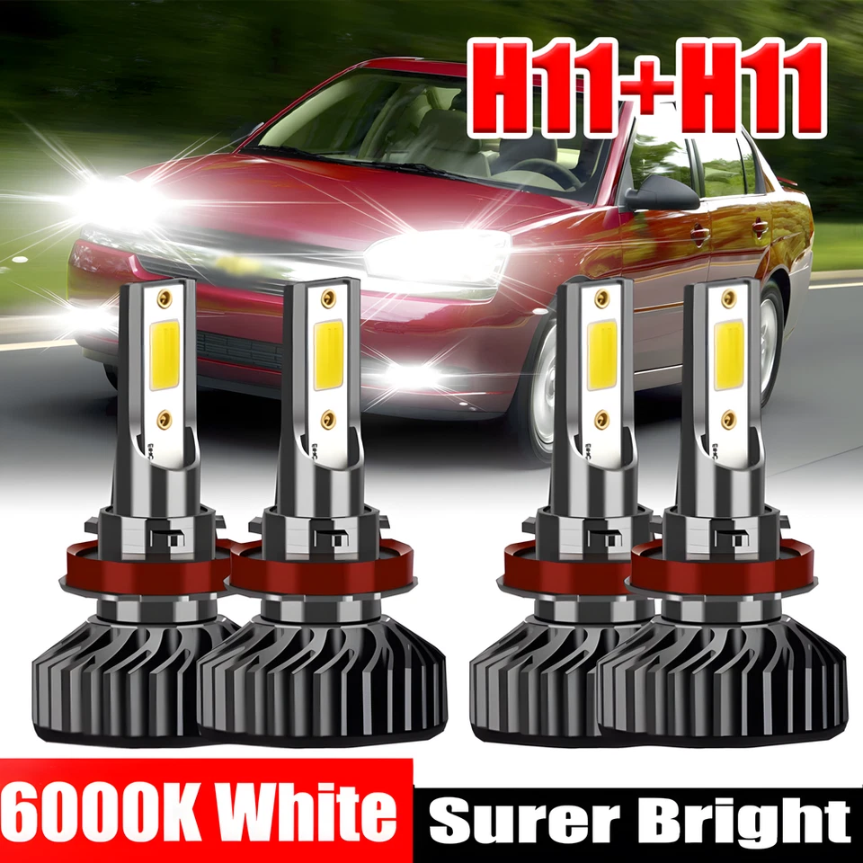 Kit combinado de 4 bombillas LED de haz alto y bajo 6000 k para Chevy Malibu 2004-2012 Foto 1 de 4