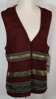 Cárdigan sin mangas Chaus para mujer rojo dorado bordado cuello en V NUEVO talla grande Foto 1 de 4