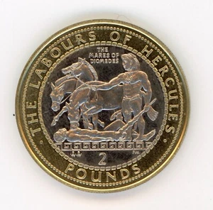 Gibraltar 2 Pounds 1999 THE LABOURS OF HERCULES and the Mares Diomedes 762 unc - Picture 1 of 2