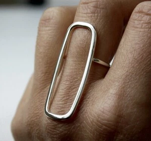 Long Rectangle Ring in 925 Sterling Silver, Open Mind Ring, Geometric Jewelry NK - Picture 1 of 8