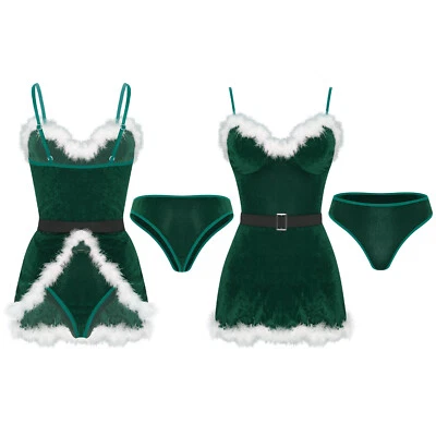 Sexy Para Mujer Sra. Santa Claus Disfraz Juegos con disfraces Navidad Terciopelo Body Vestir Foto 1 de 4