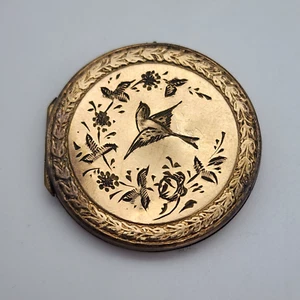 Vintage - Gold Filled Bird Audubon Floral - Round Locket Pendant - As Is - Picture 1 of 13