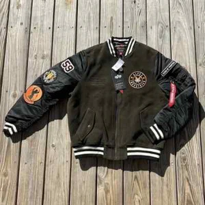 Men’s Alpha Industries MA-1 Wool Varsity Bomber Jacket Army Green $275 - Picture 1 of 12