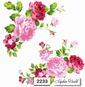(2233) DOS servilletas individuales de papel para almuerzo decoupage - ROSAS ROSA ROJO FLORES - Imagen 1 de 3