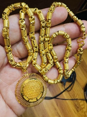 Saudi Dubai 22K Solid 916 Real Fine Gold Round Necklace 21.5”/22” Long 28.2g 5mm - Image 1 of 4