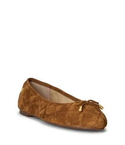 Lauren Ralph Lauren Jayna Quilted Ballet Flats Whiskey Suede Women’s 7.5 B - Picture 1 of 4