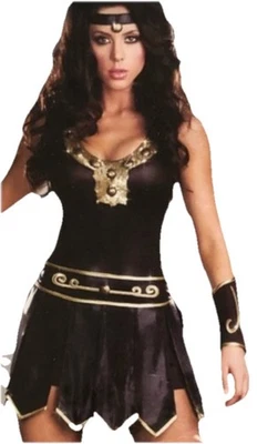 DISFRAZ DE PRINCESA ROMANA MARRÓN dorado vestido guerrero bebé-a-loniano brazo puños diadema Foto 1 de 4