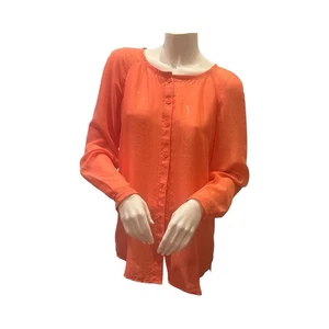 LOFT Größe Small Oberteil koralle Knopfleiste lange Ärmel Raglan halbtransparent neu ohne Etikett - Bild 1 von 12