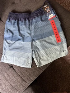 Speedo Herren Shorts M blau Bademode gestreift Tech Volley Badehose Neu mit Etikett - Bild 1 von 4