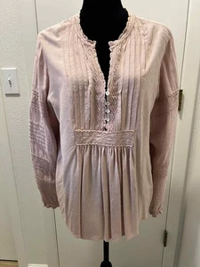 Sundance Boho-Bluse Damen XL Rouge Rosa Spitze Biesen Schweizer Punkte 100 % Viskose Lang - Bild 1 von 8