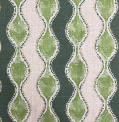 Linen Fabric LOGAN Wave Green Curtain Blind Upholstery - Image 1 of 4