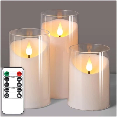 Velas LED Acrílicas Irrompibles con Mecha 3D y Temporizador - Elegante Juego Blanco Puro Foto 1 de 4