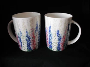 Coppia di tazze Delphinium Floral Bone China di Ringtons disegnate da Diane Marsland - Foto 1 di 3