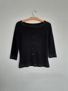 St.Michael M&S Angora Wool Beaded Fitted Cardigan Black Soft size 123/4 Sleeve - Picture 1 of 6