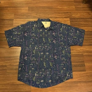 Vintage Retro 90s Hawaiian Neon gecko MAXX FM Short Sleeve Shirt Mens Small Surf - Picture 1 of 9