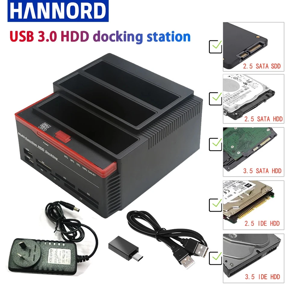 SATA IDE Festplatten Dockingstation Adapter USB3.0 Typ C Kartenleser - Bild 1 von 1