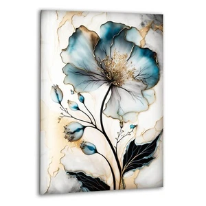 Blaue Blumen Ölgemälde Glas Wandbild - Bild 1 von 9