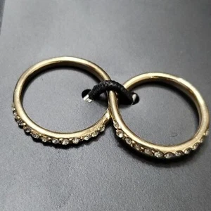 Forever 21 gold tone rhinestone double ring - Picture 1 of 8