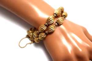 Vintage MONET Textured Twisted Yellow Gold Plate 2-Strand Bracelet, Safety Chain - Picture 1 of 8