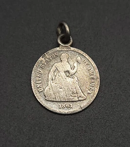 1861 Seated Liberty Half Dime Love Token Bracelet Charm - 3 letters - Picture 1 of 2